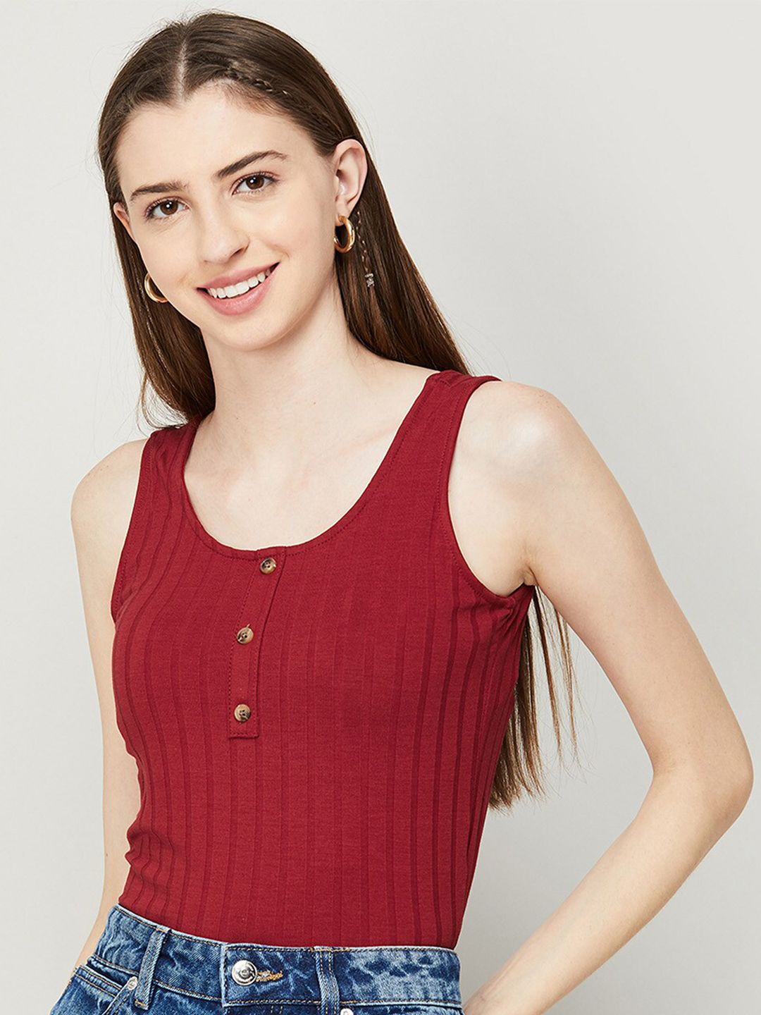 Ginger by Lifestyle Self Design Scoop Neck Tank Top Price in India