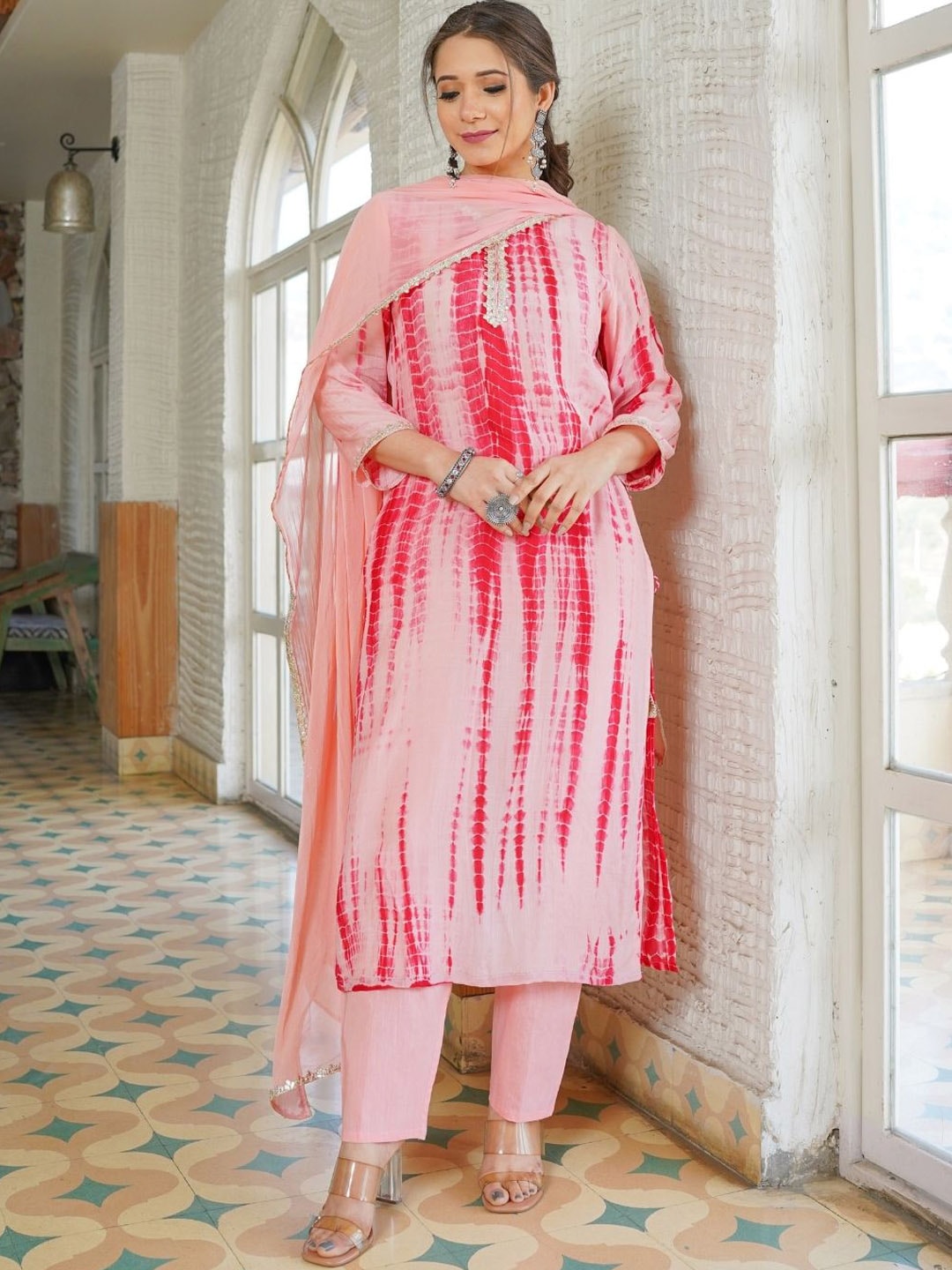 HOUSE OF JAMOTI Dyed Thread Work Pure Silk Kurta with Trousers & With Dupatta Price in India