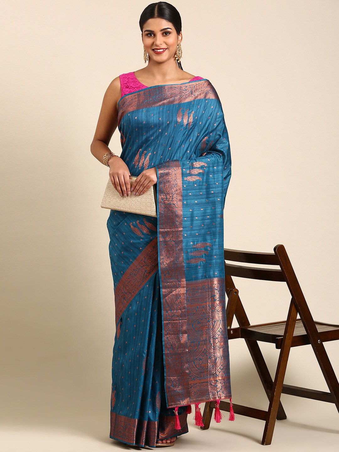 Anouk Ethnic Motifs Zari Silk Blend Saree Price in India