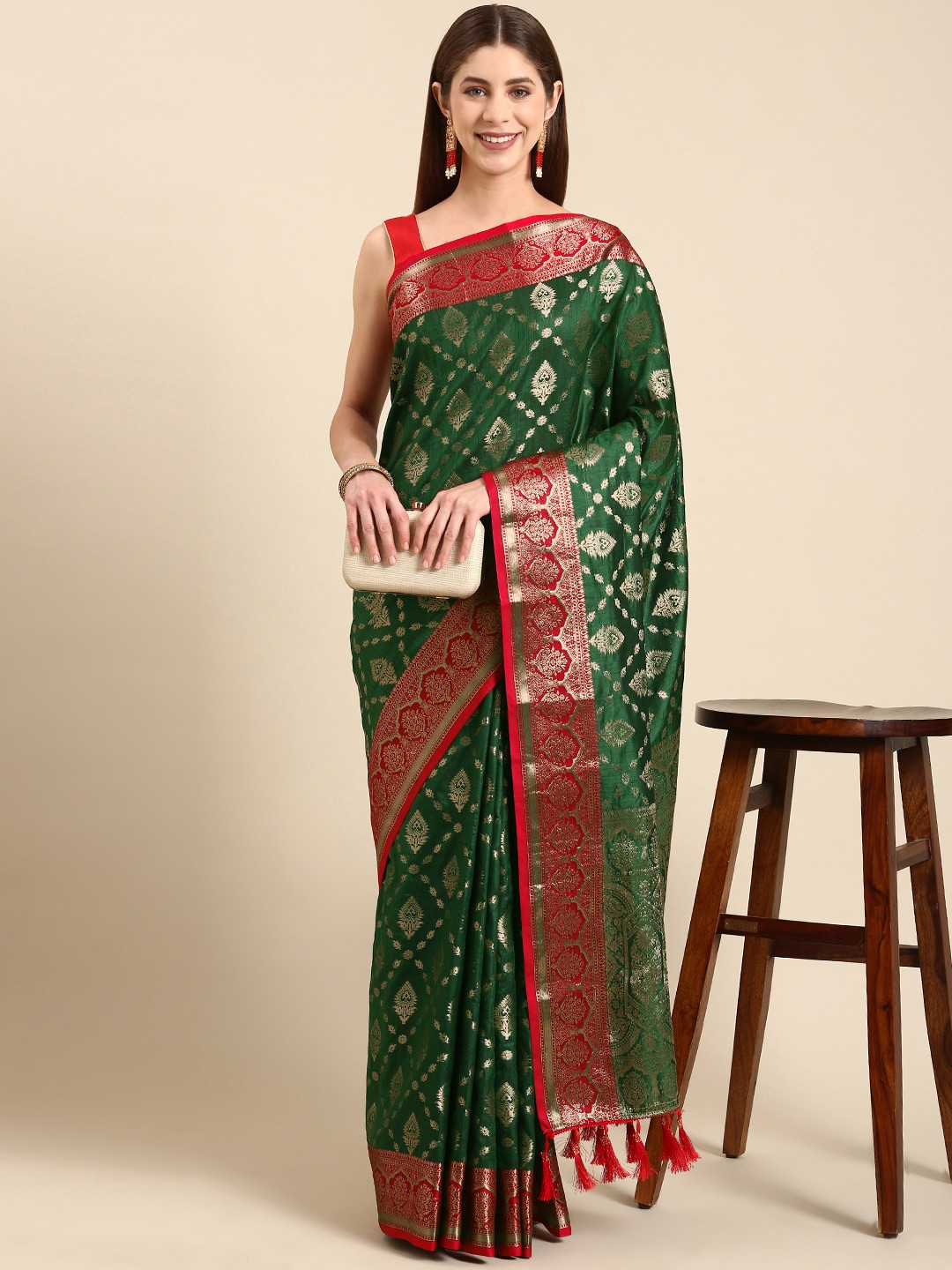 Anouk Ethnic Motifs Zari Silk Blend Saree Price in India