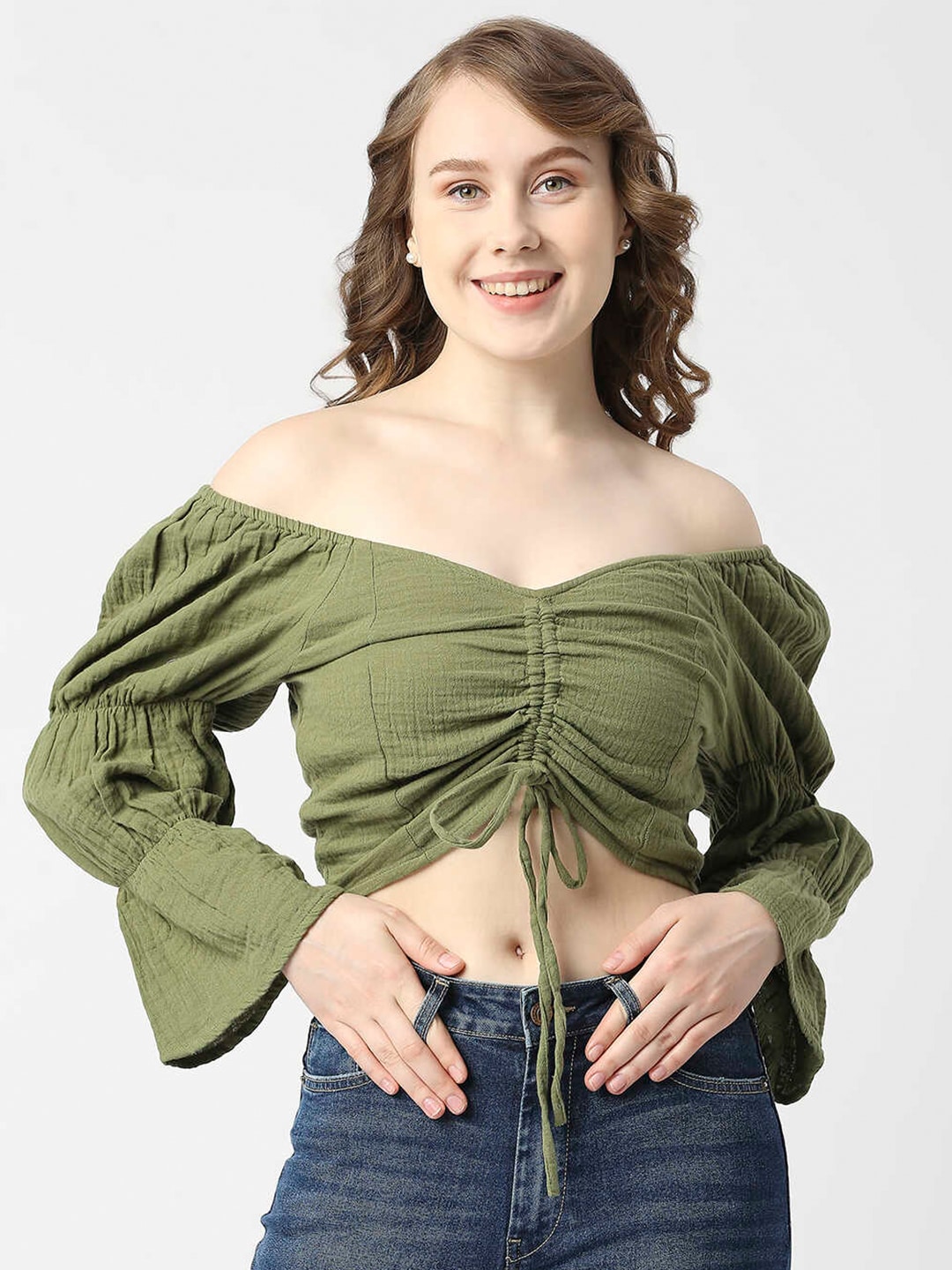 Pepe Jeans Pure Cotton Off-Shoulder Bardot Crop Top Price in India