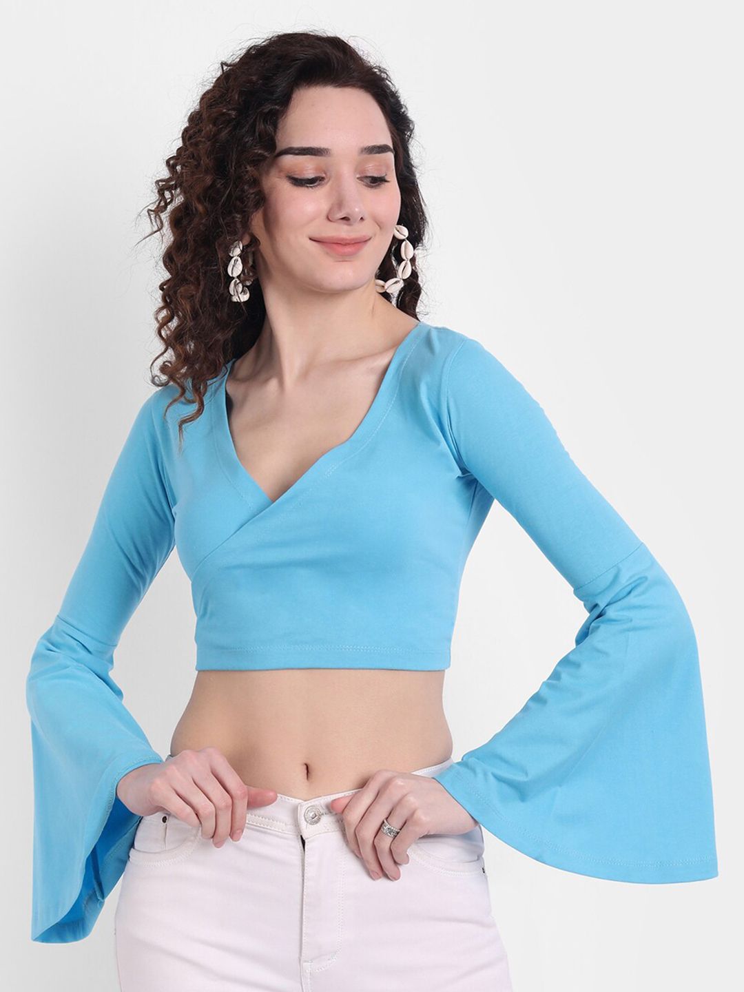 COLOR CAPITAL Blue Wrap Crop Top Price in India