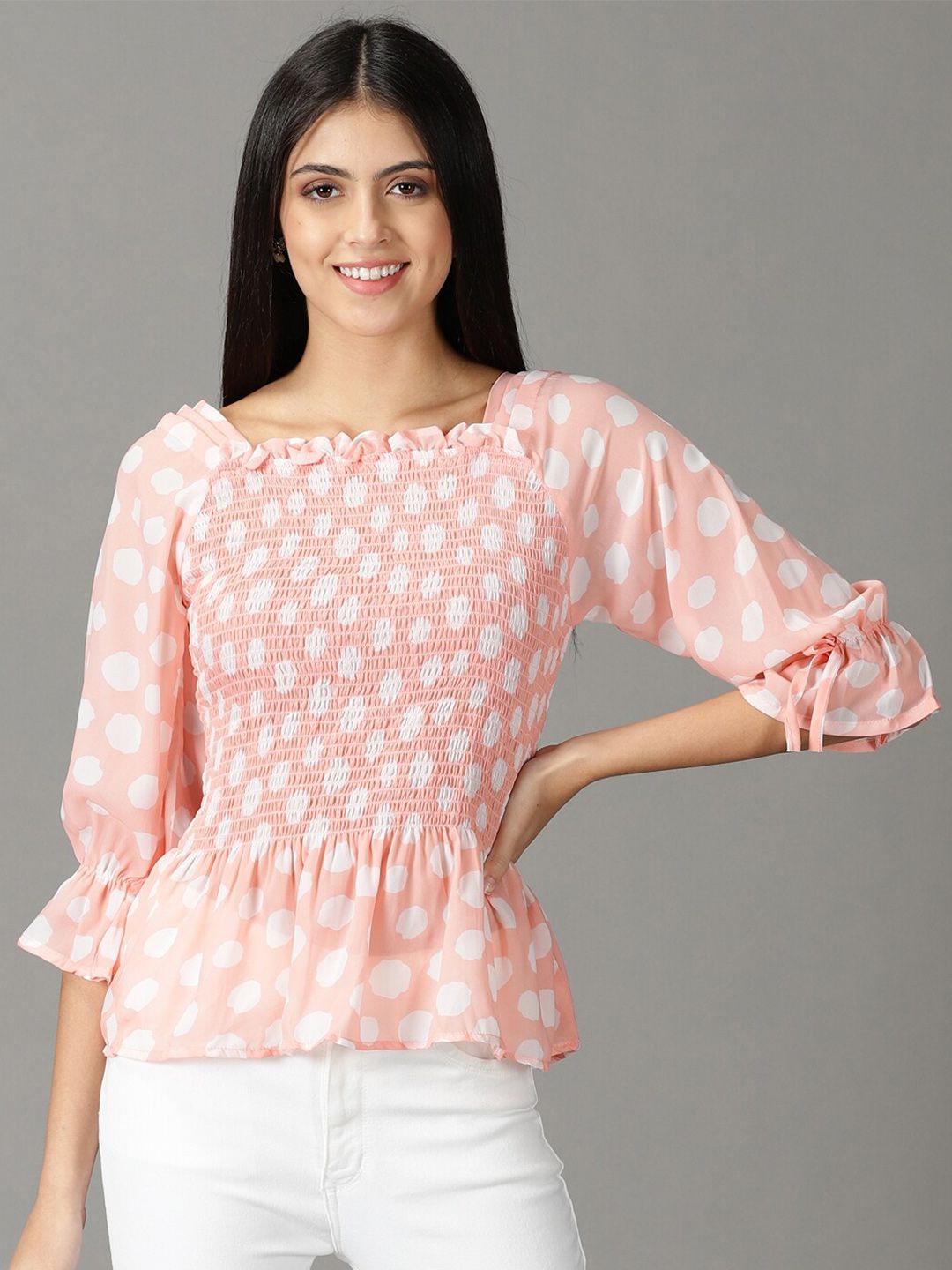 SHOWOFF Polka dots Print Peplum Top Price in India