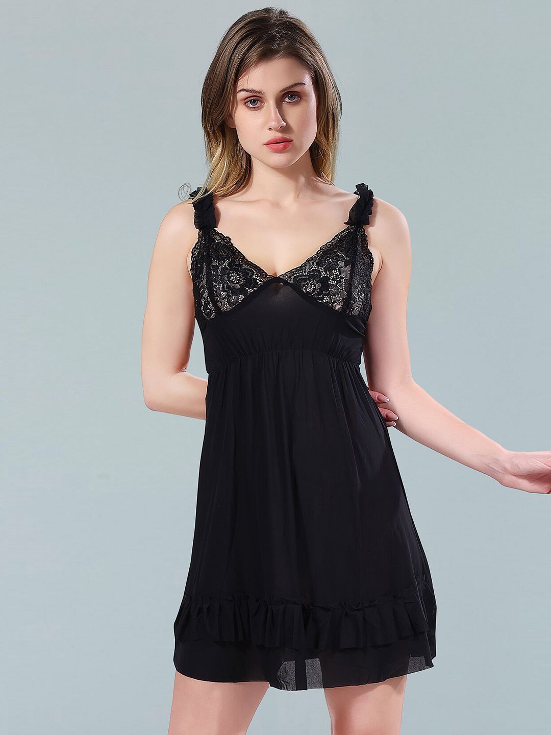 Be You Black Net Baby Doll