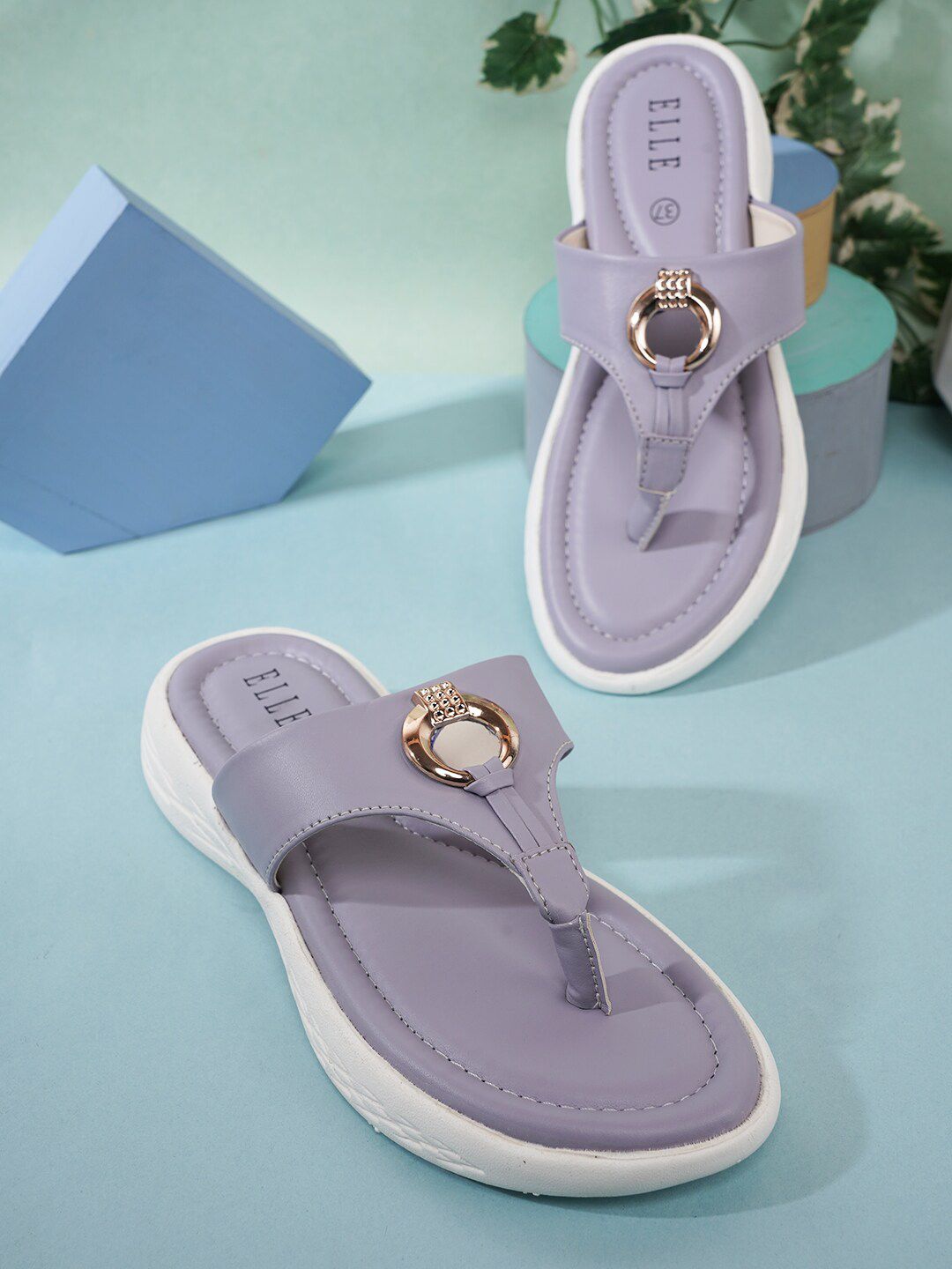 ELLE Women Lavender & White Thong Flip-Flops