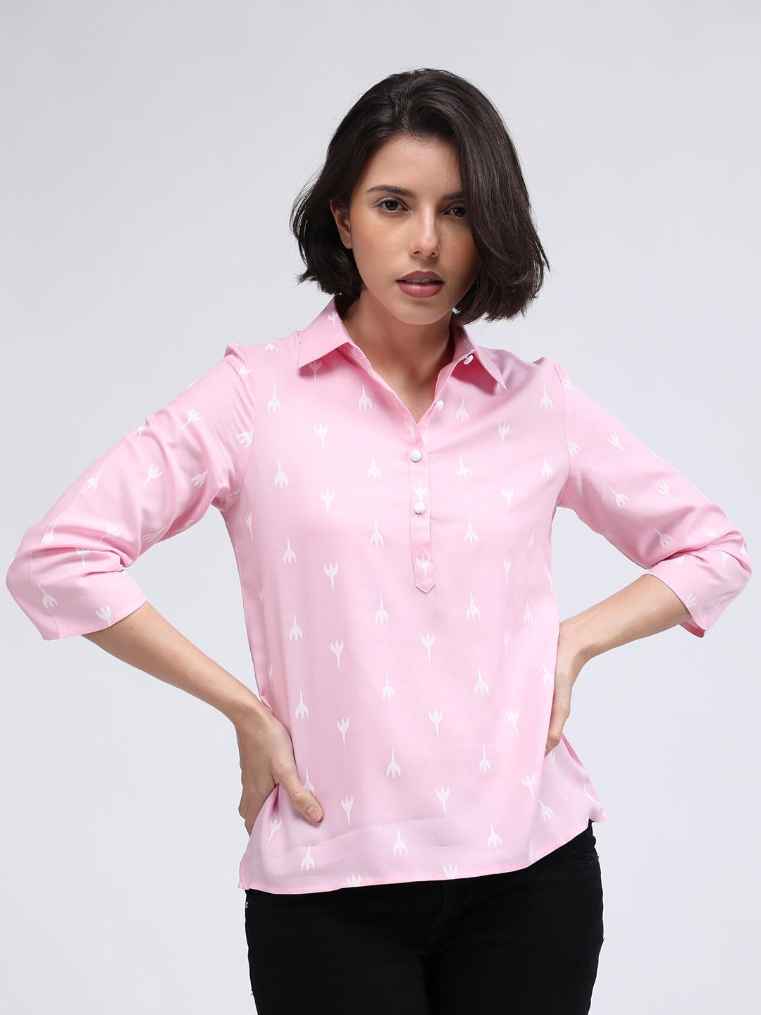 IDK Pink Print Shirt Style Top Price in India