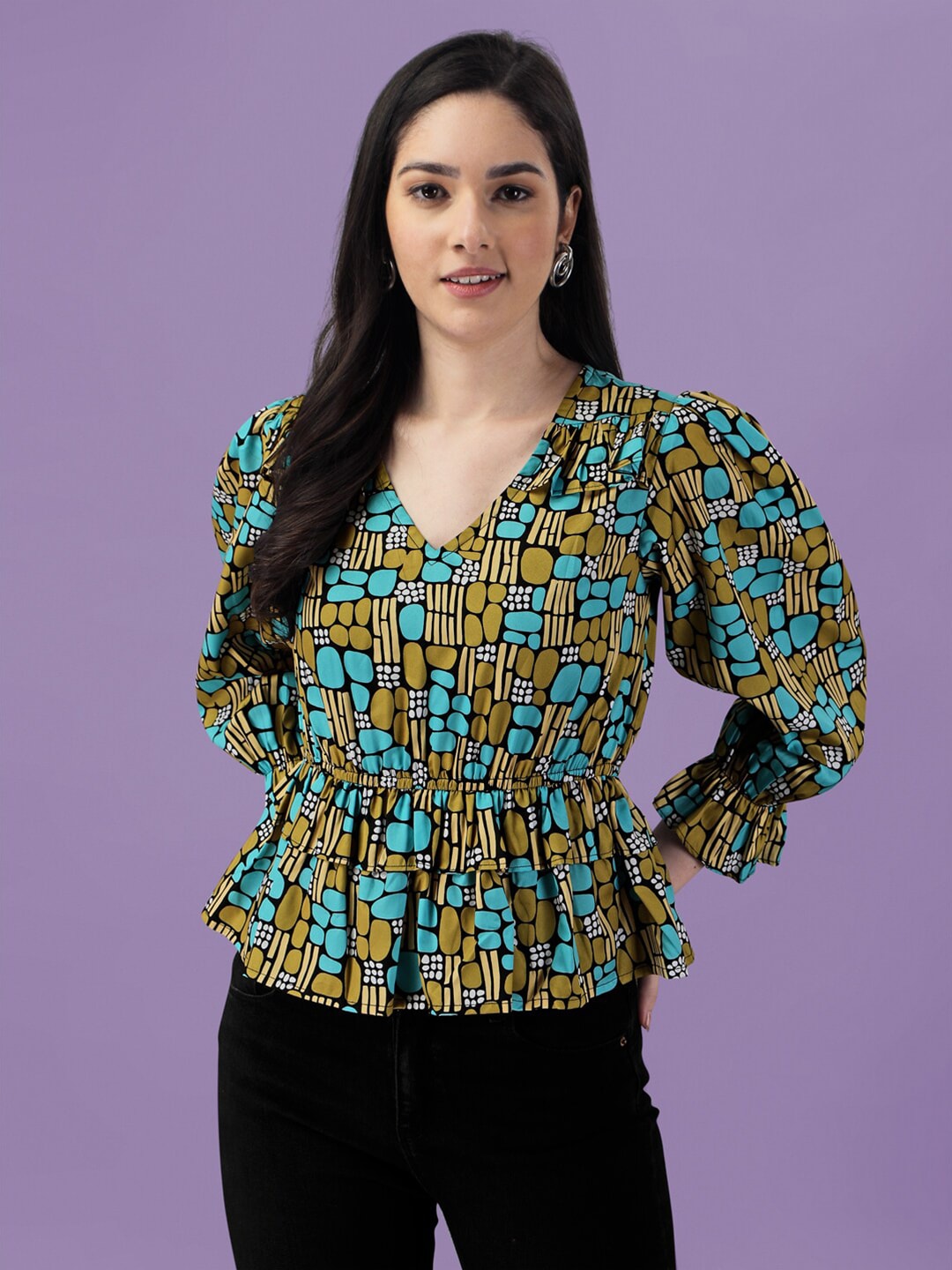 Masakali.Co Print Georgette Cinched Waist Top Price in India