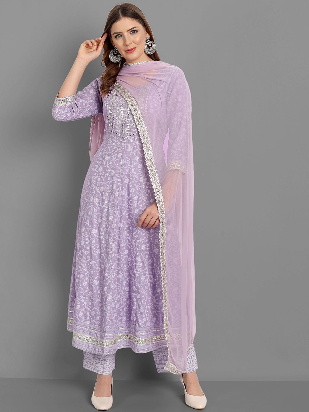 SINGNI Floral Printed Thread Work Kurta with Trousers & Dupatta Price in India