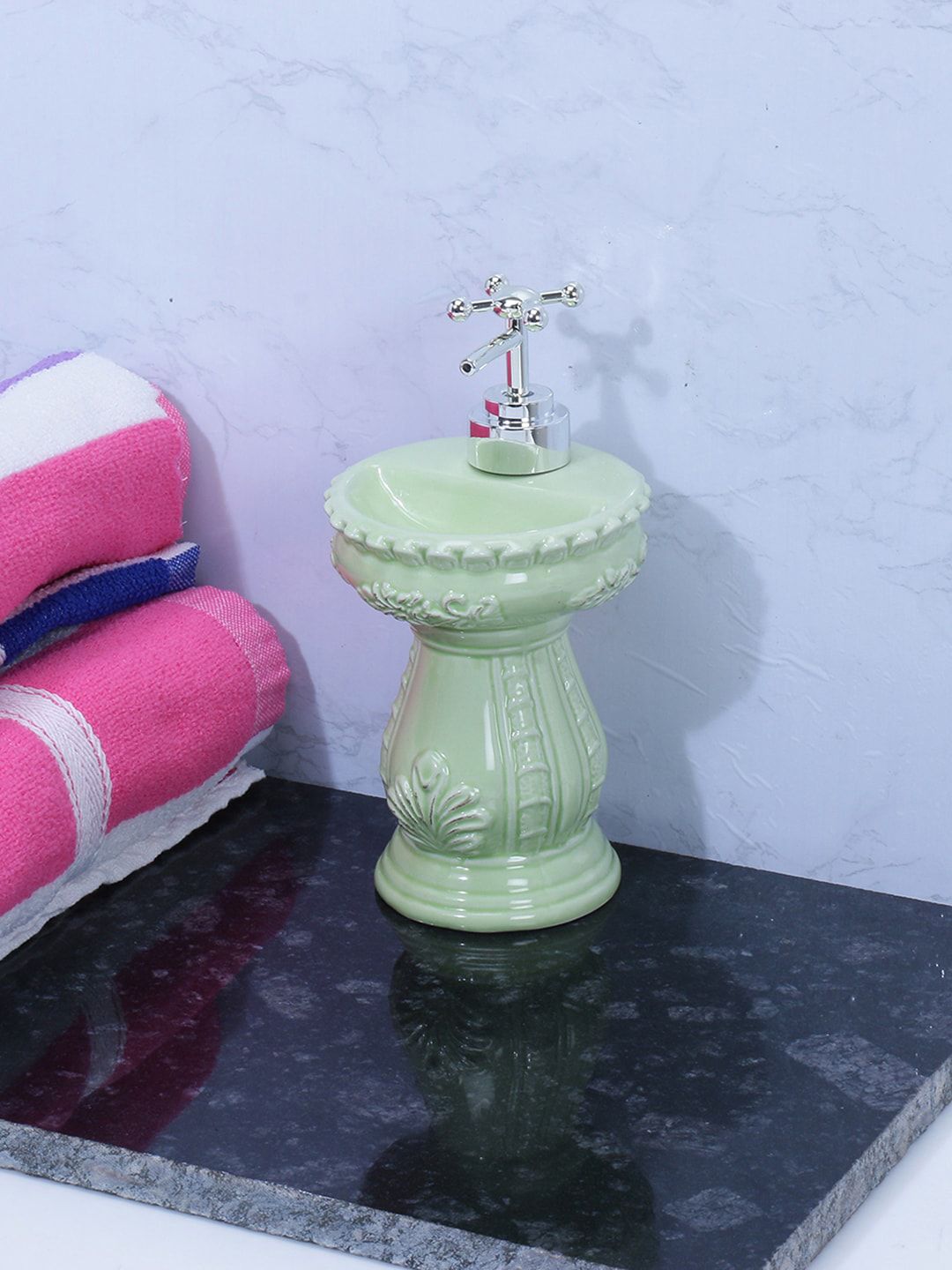 A Vintage Affair- Home Decor Vintage Green Textured Ceramic Sink Soap Dispenser