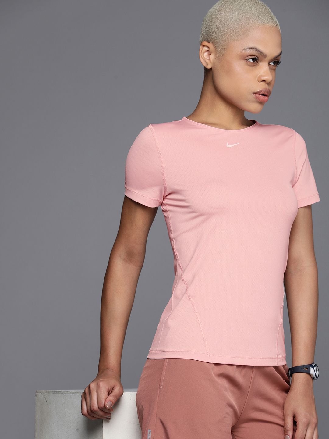 Nike Women Dri-FIT Over Mesh NP SS Training or Gym T-shirt Price in India