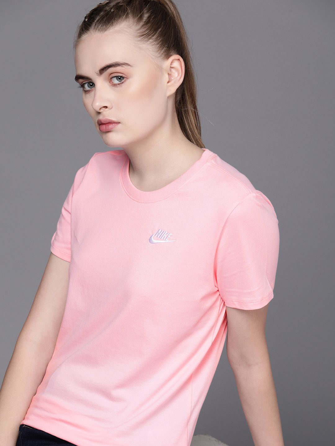 Nike Women Solid Pure Cotton Round Neck T-shirt Price in India