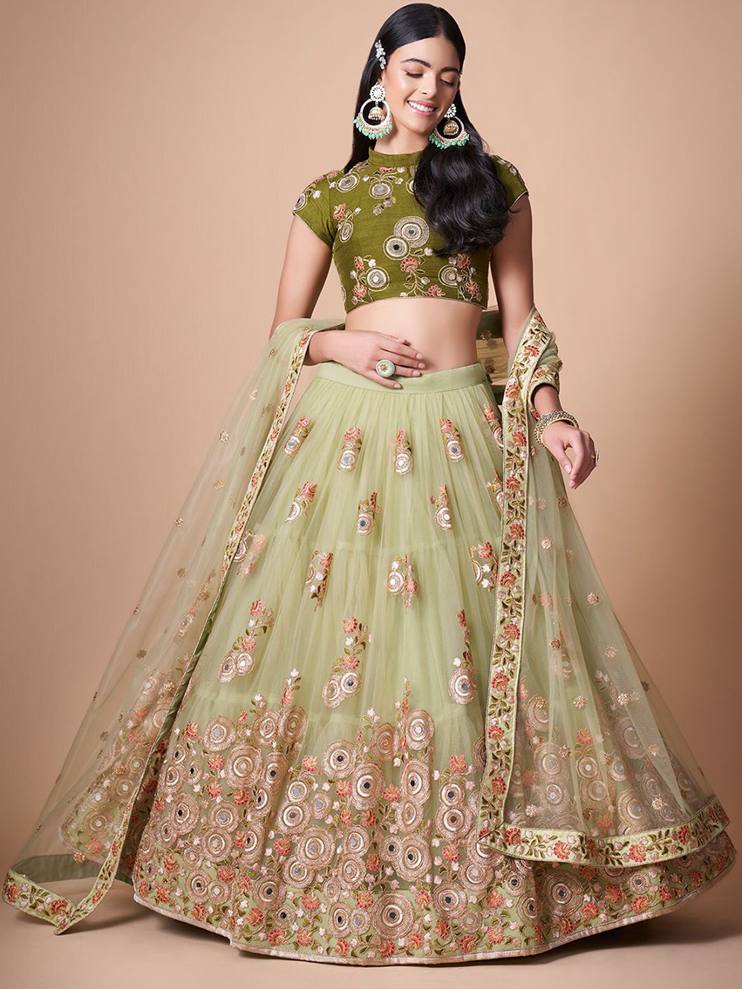 ODETTE Embroidered Beads and Stones Semi-Stitched Lehenga & Unstitched Blouse With Price in India