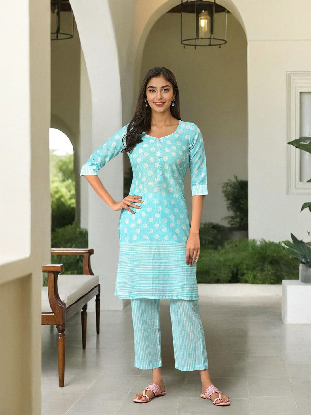 AURELIA Abstract Printed Pure Cotton Kurta with Palazzos