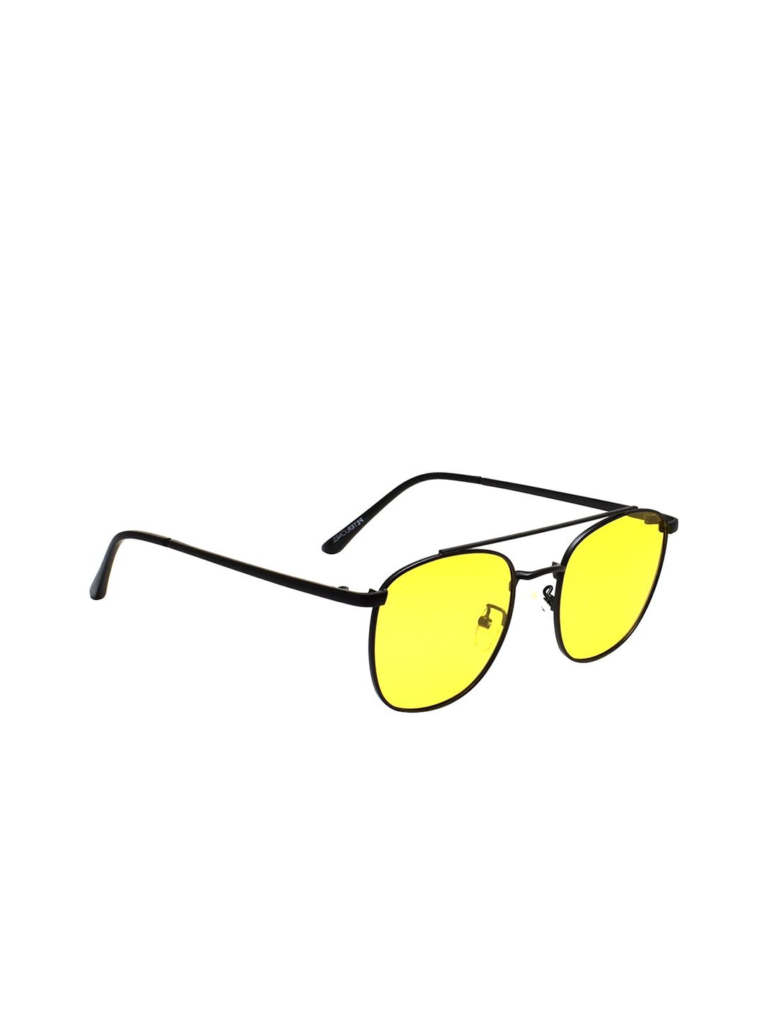 Peter Jones Eyewear Unisex Yellow Lens & Black Aviator Sunglasses with UV Protected Lens