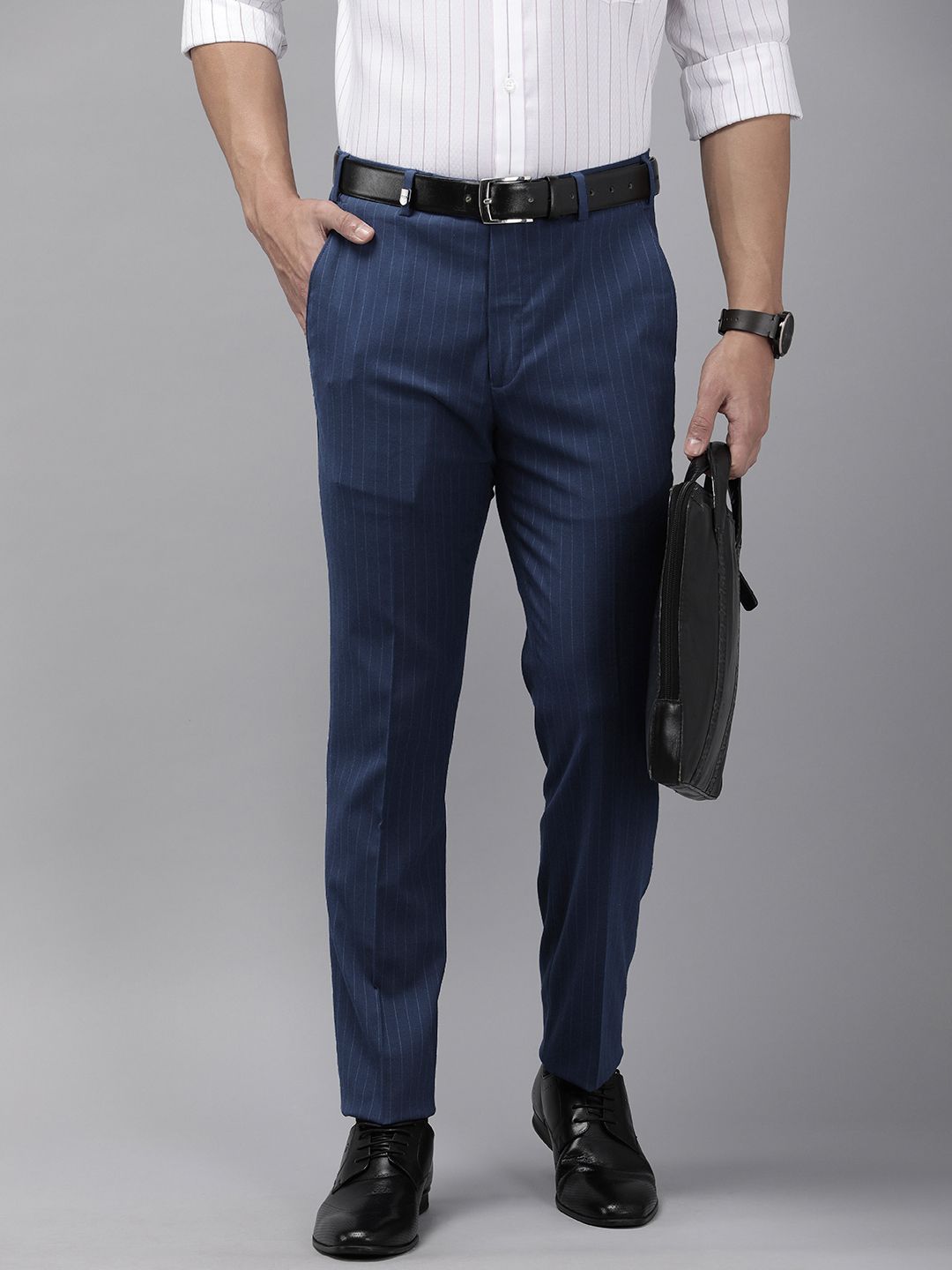 Park Avenue Park Avenue Men Striped Super Slim Fit Formal Trousers