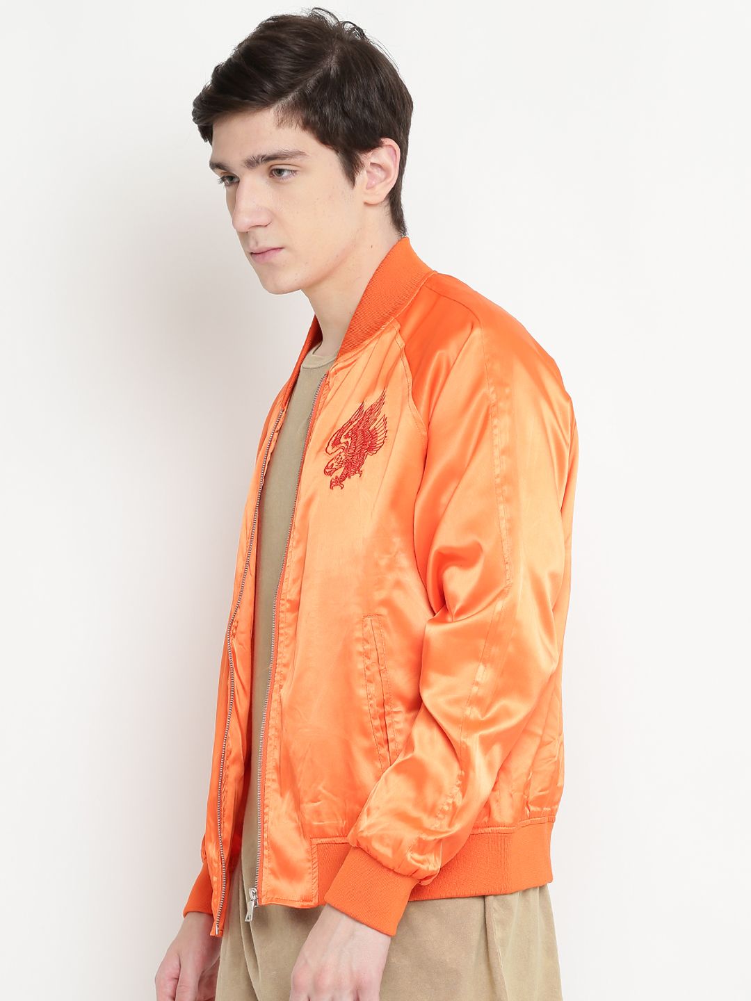 Buy FOREVER 21 Men Orange Embroidered Detail Bomber Jacket