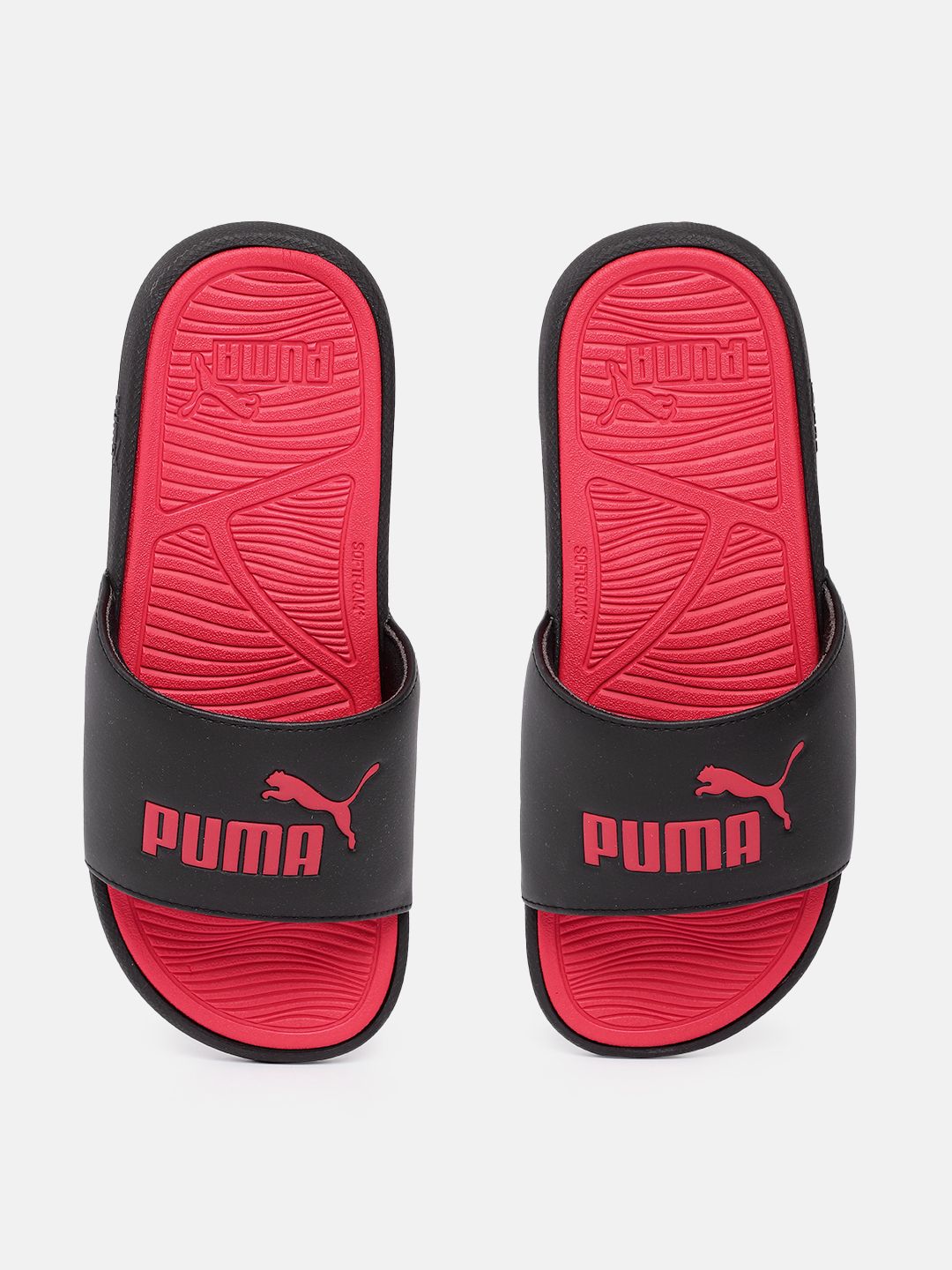 Puma Unisex Black & Red Cool Cat 2.0 Brand Logo Print Sliders