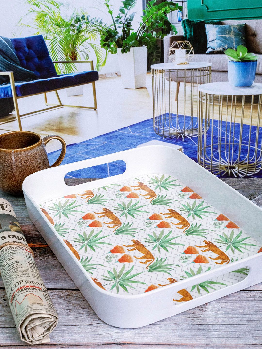 GOODHOMES White Printed Melamine Rectangular Serving Tray