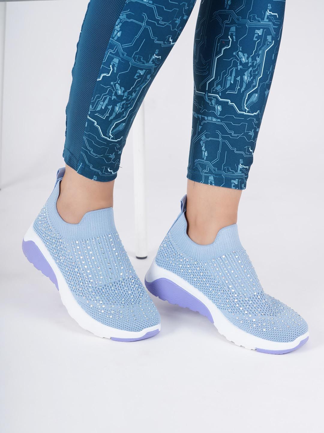 Carlton London sports Women Blue Woven Design Slip-On Sneakers Price in India