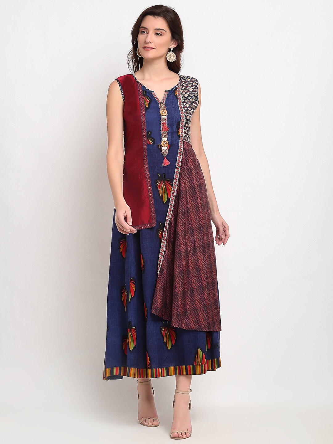 Lovely Lady Ethnic Motifs Layered Ethnic Maxi Dress Price in India