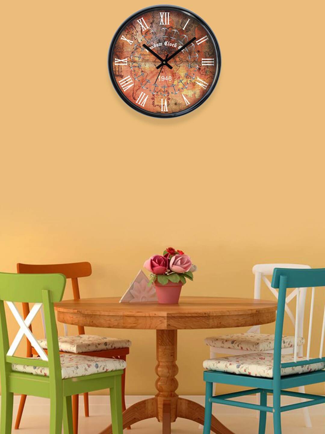 RANDOM Orange Printed Analogue 30.5 cm Wall Clock Price in India