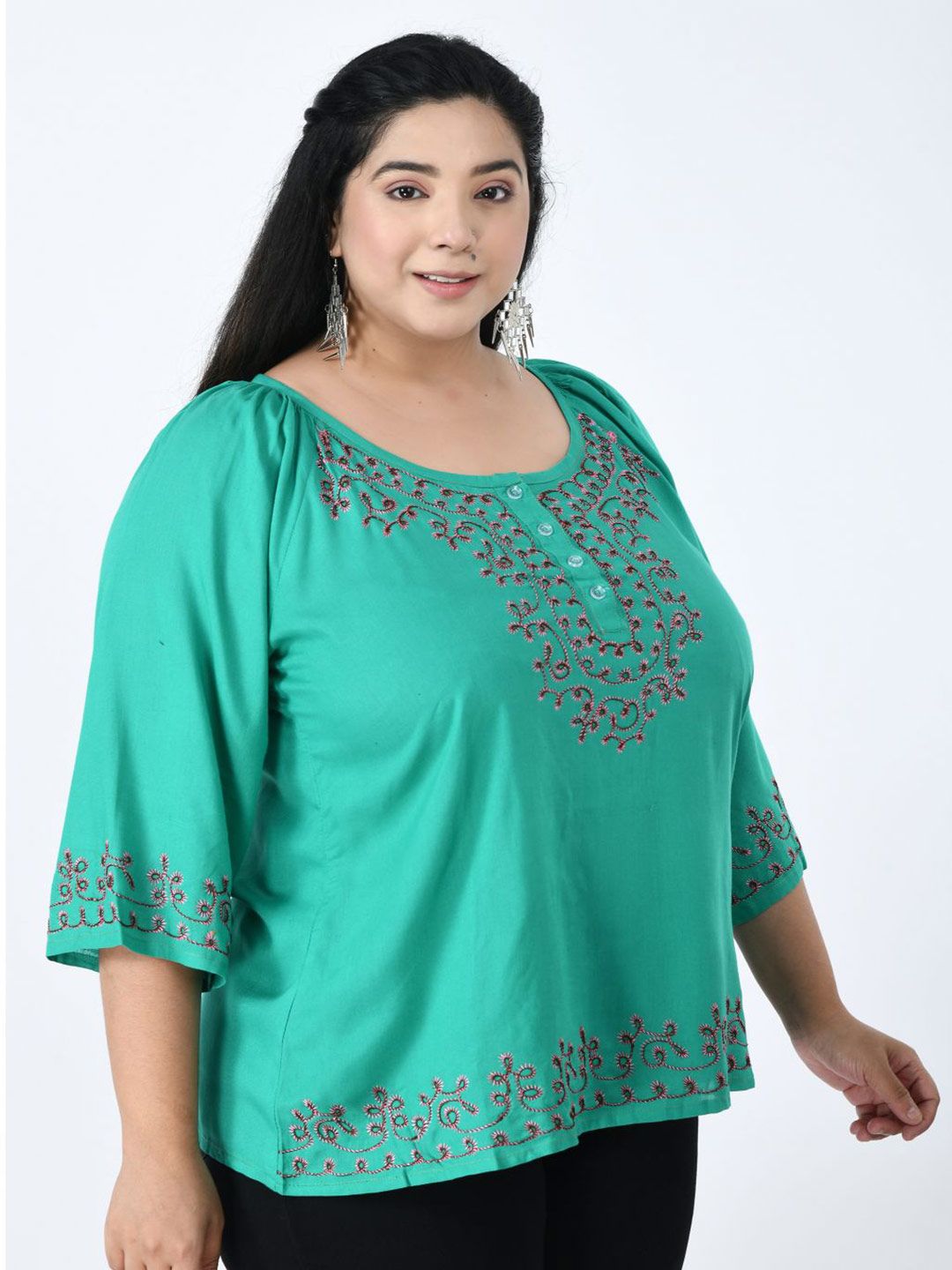 SAAKAA Plus Size Embroidered Top Price in India