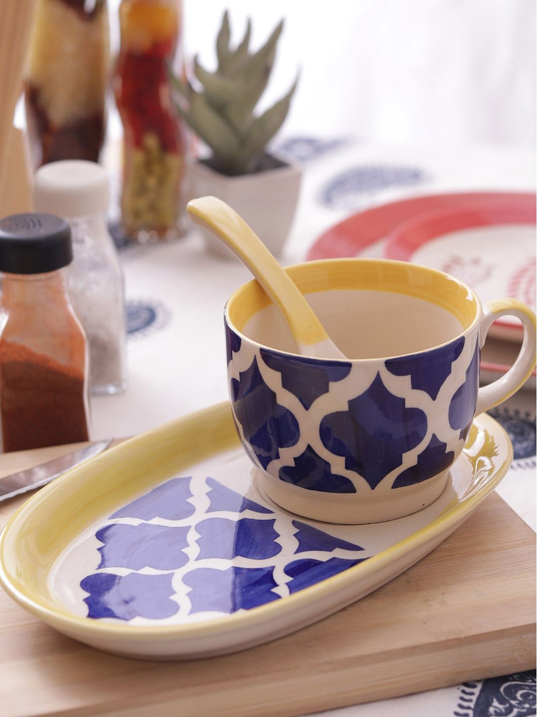 VarEesha Blue Moroccan Handmade Ceramic Soup Set Price in India