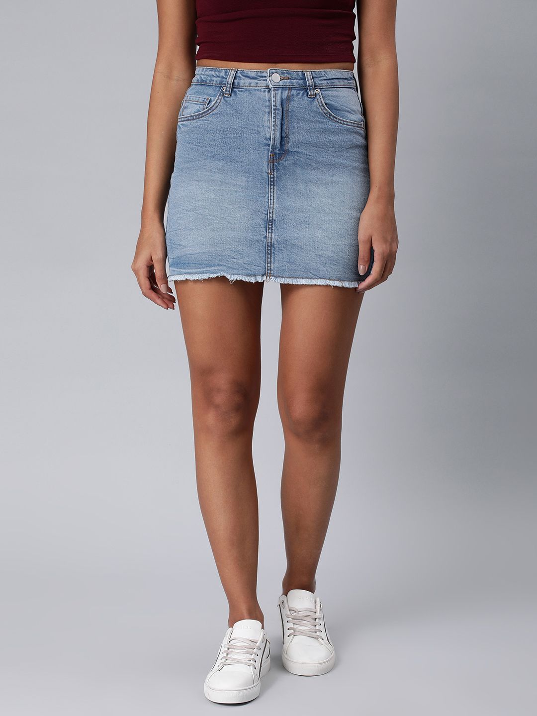 London Rag Raw Hem Denim Pure Cotton Mini Skirt Price in India