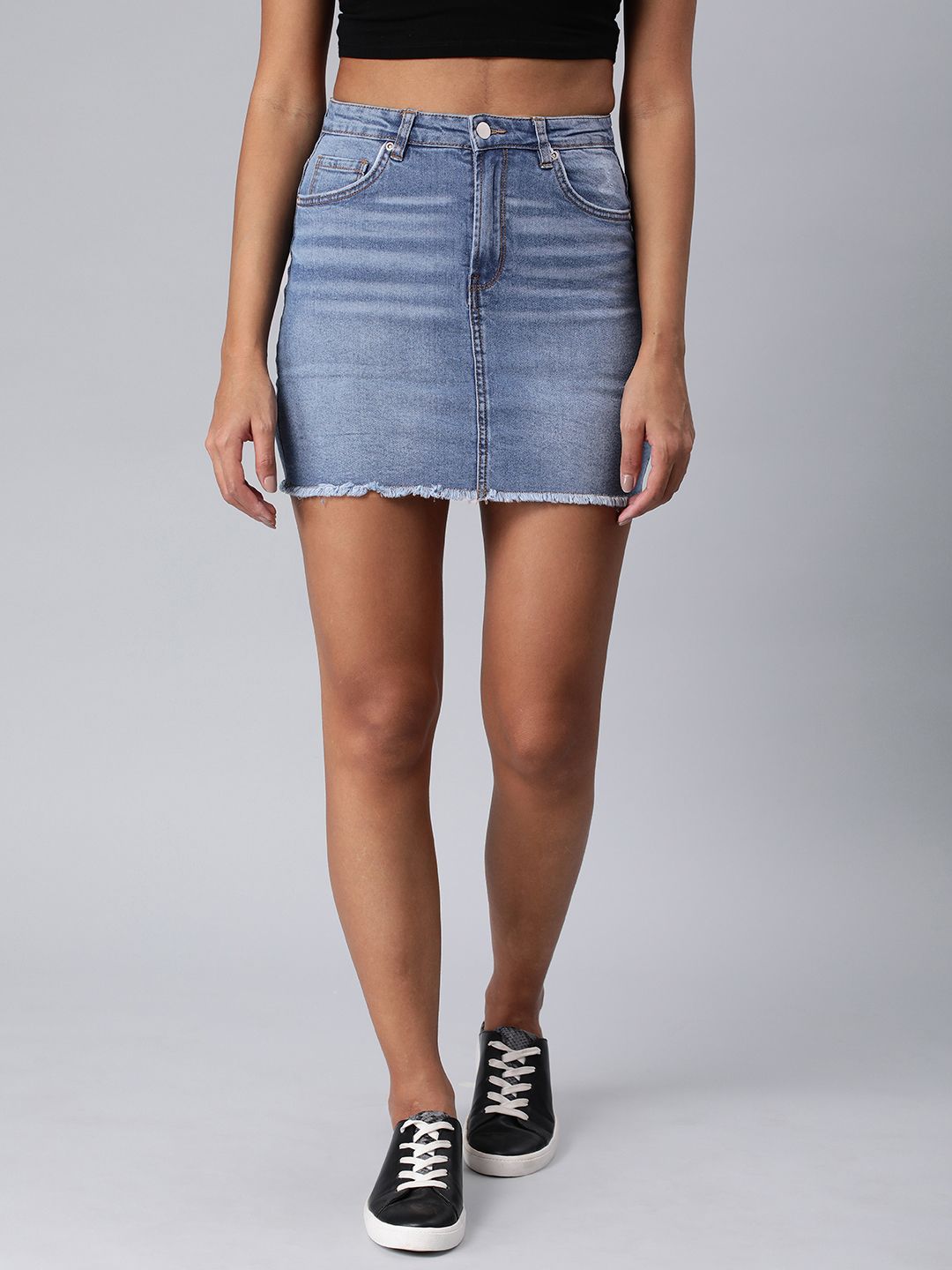 London Rag Pure Cotton Straight Denim Mini Skirt Price in India