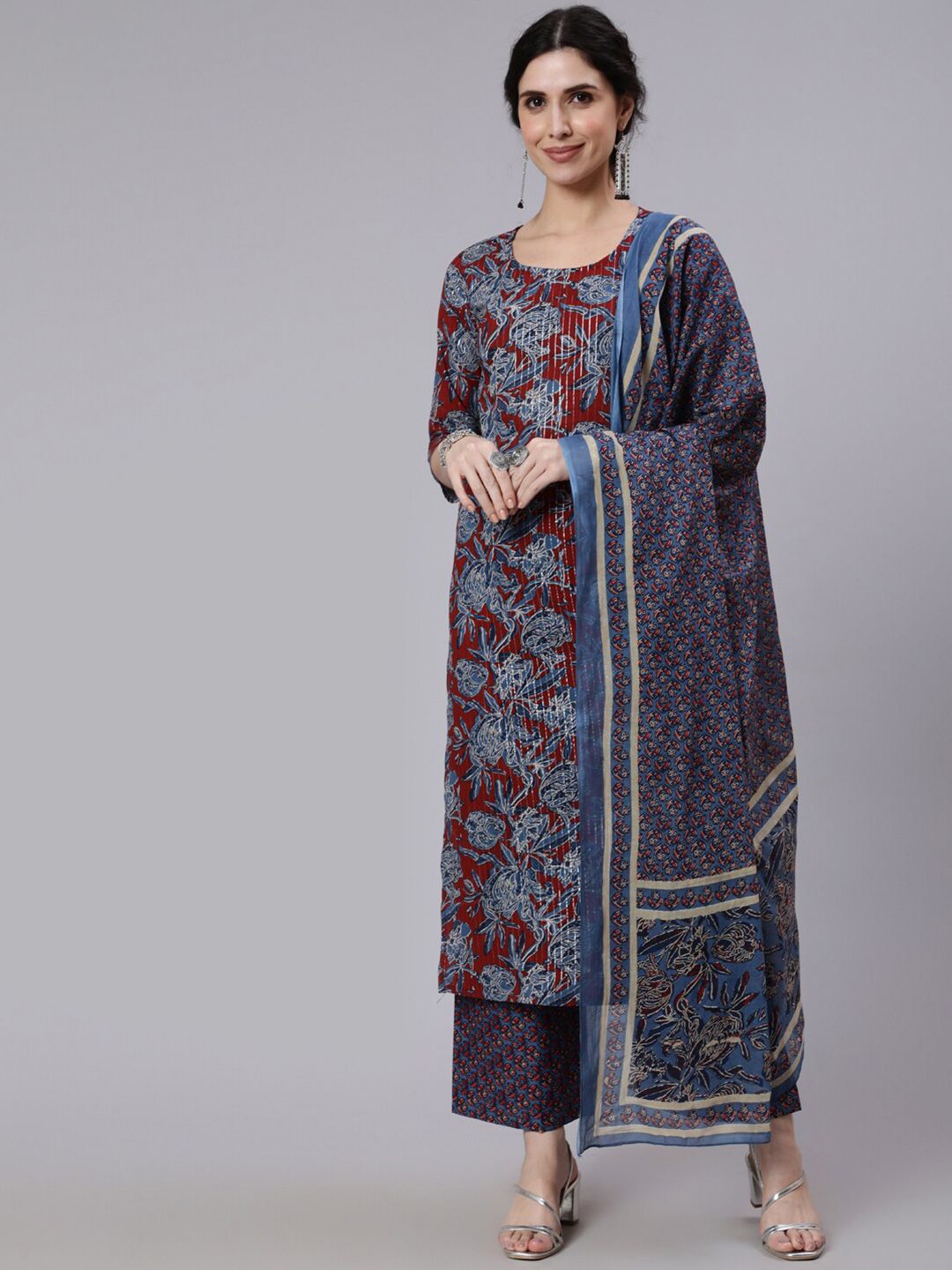 Nayo Floral Printed Pure Cotton Kurta with Palazzos & Dupatta Price in India