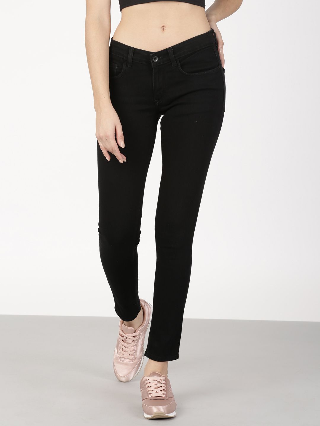 ether Women Black Regular Fit Mid-Rise Clean Look Stretchable Jeans