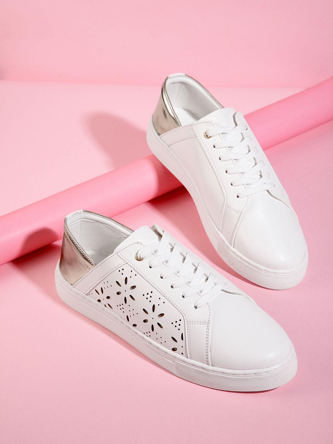 DressBerry Women Floral Laser Cut Sneakers