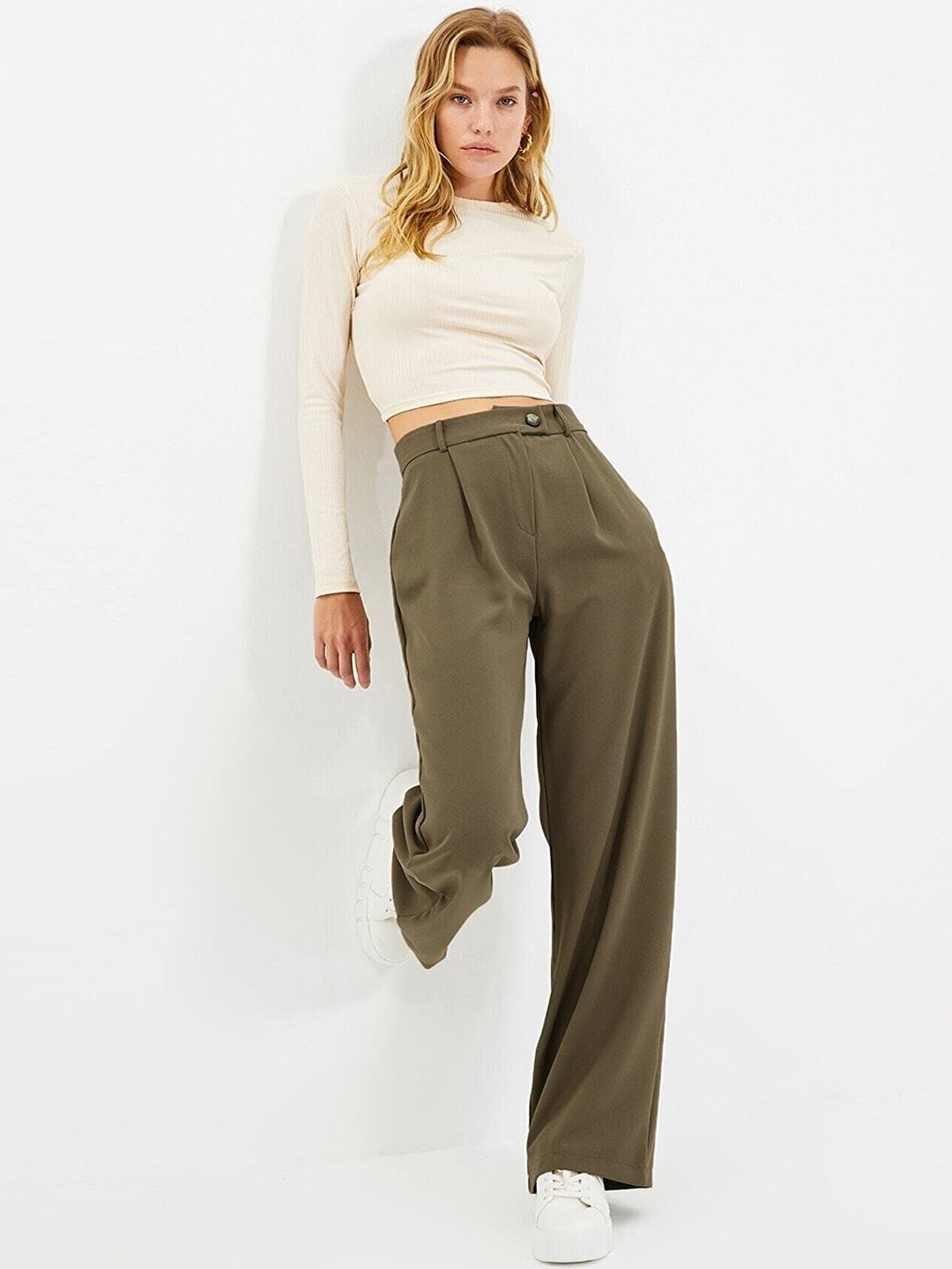 Trendyol Women Pleated Parallel Trousers Price in India