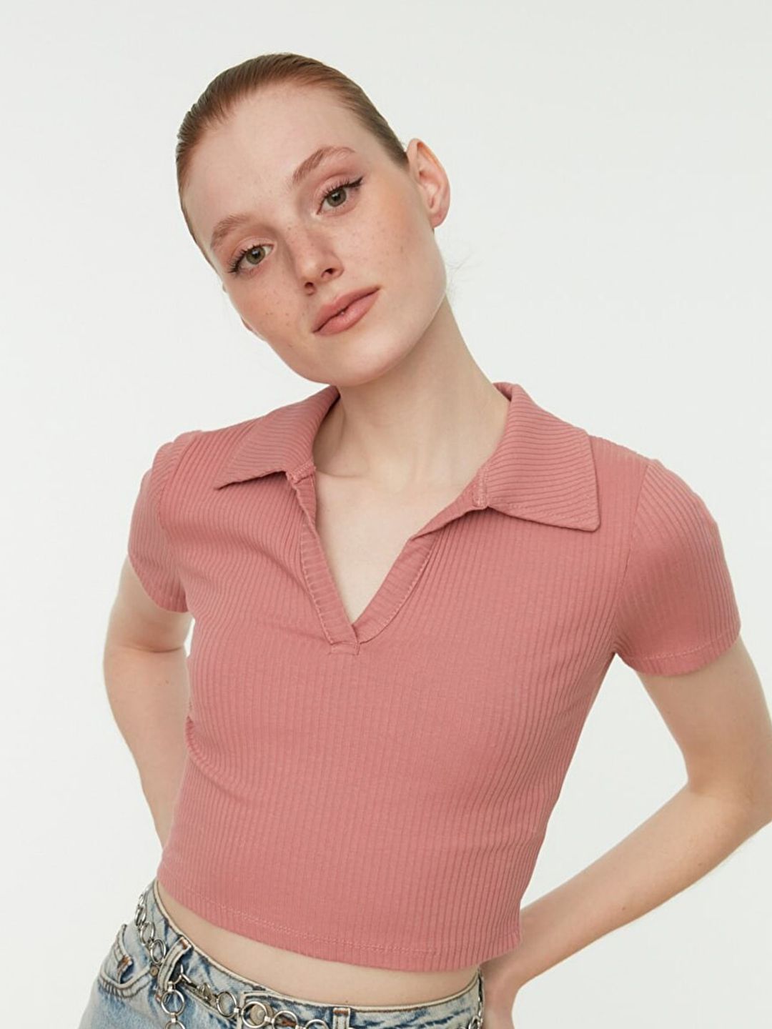 Trendyol Shirt Collar Crop Top Price in India