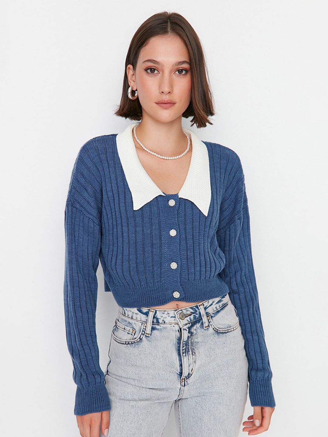 Trendyol Shirt Style Knitted Crop Top Price in India