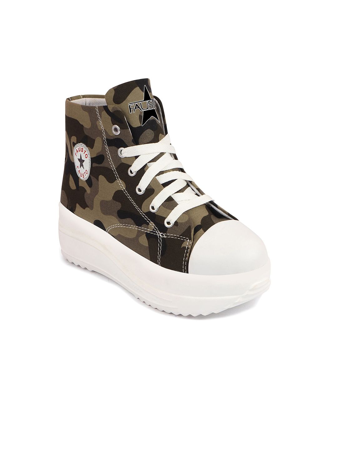 FAUSTO Women Printed Mid Top Lightweight Canvas Sneakers Price in India