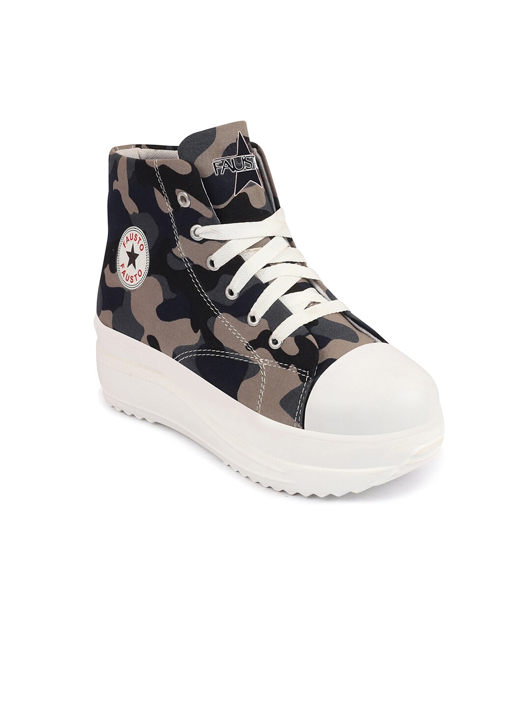 FAUSTO Women Printed Lightweight Mid Top Canvas Sneakers Price in India