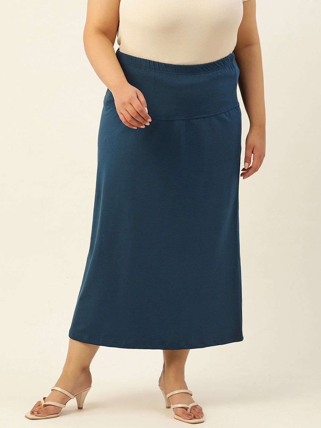 theRebelinme Plus Size Solid Midi Skirt Price in India