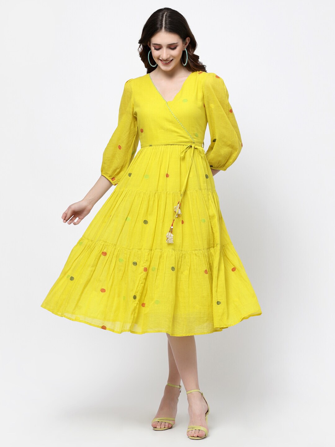 TERQUOIS Yellow Empire Midi Dress Price in India