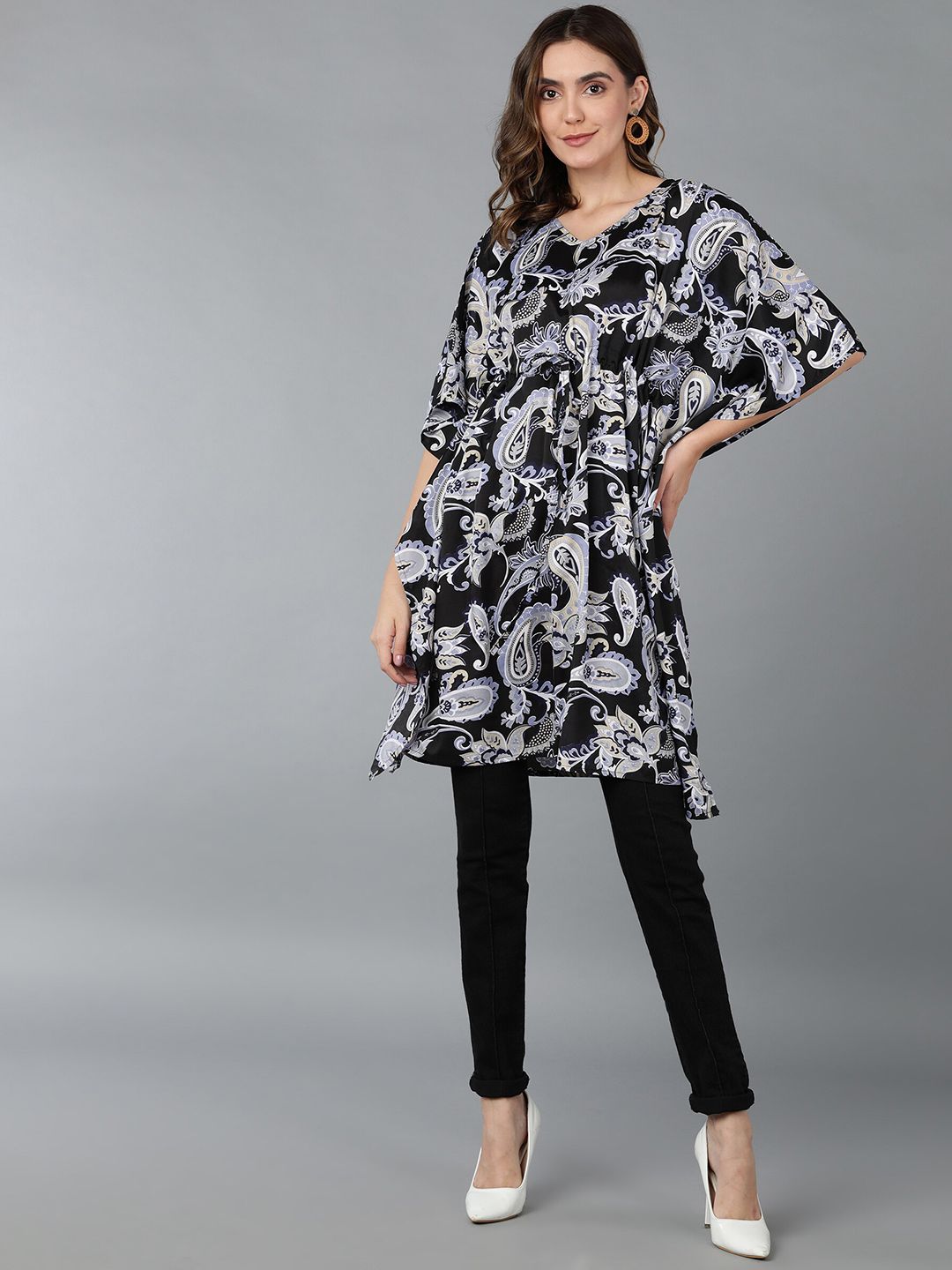 Fashfun Women Paisley Printed V-Neck Kaftan Kurti Price in India