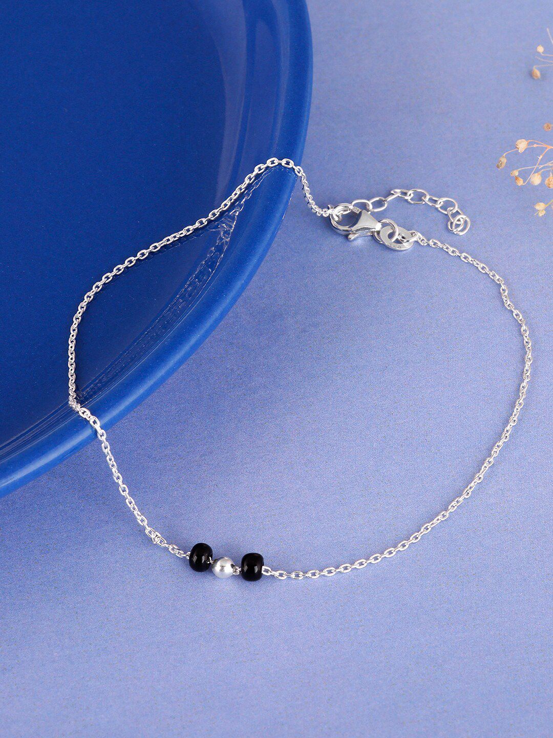 GIVA GIVA 925 Silver Minimal Black Beads Anklet