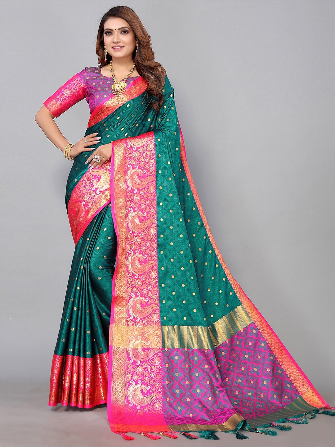 Mitera Woven Design Zari Silk Blend Banarasi Saree Price in India