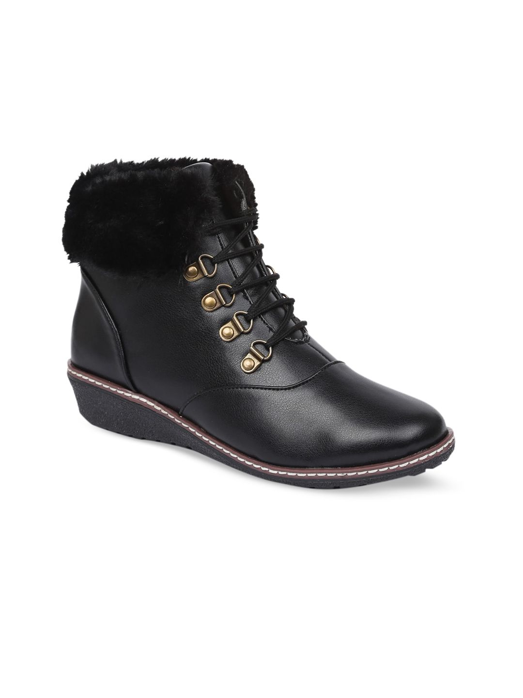 VALIOSAA Women Lace-Ups Mid-Top Wedge Heeled Boots