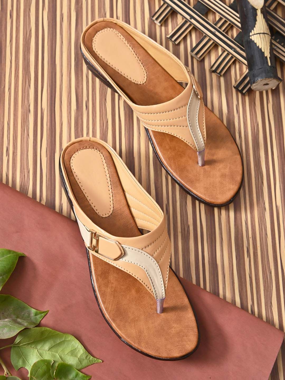 BOOTCO Women Beige Ethnic Open Toe Flats with Bows Price in India