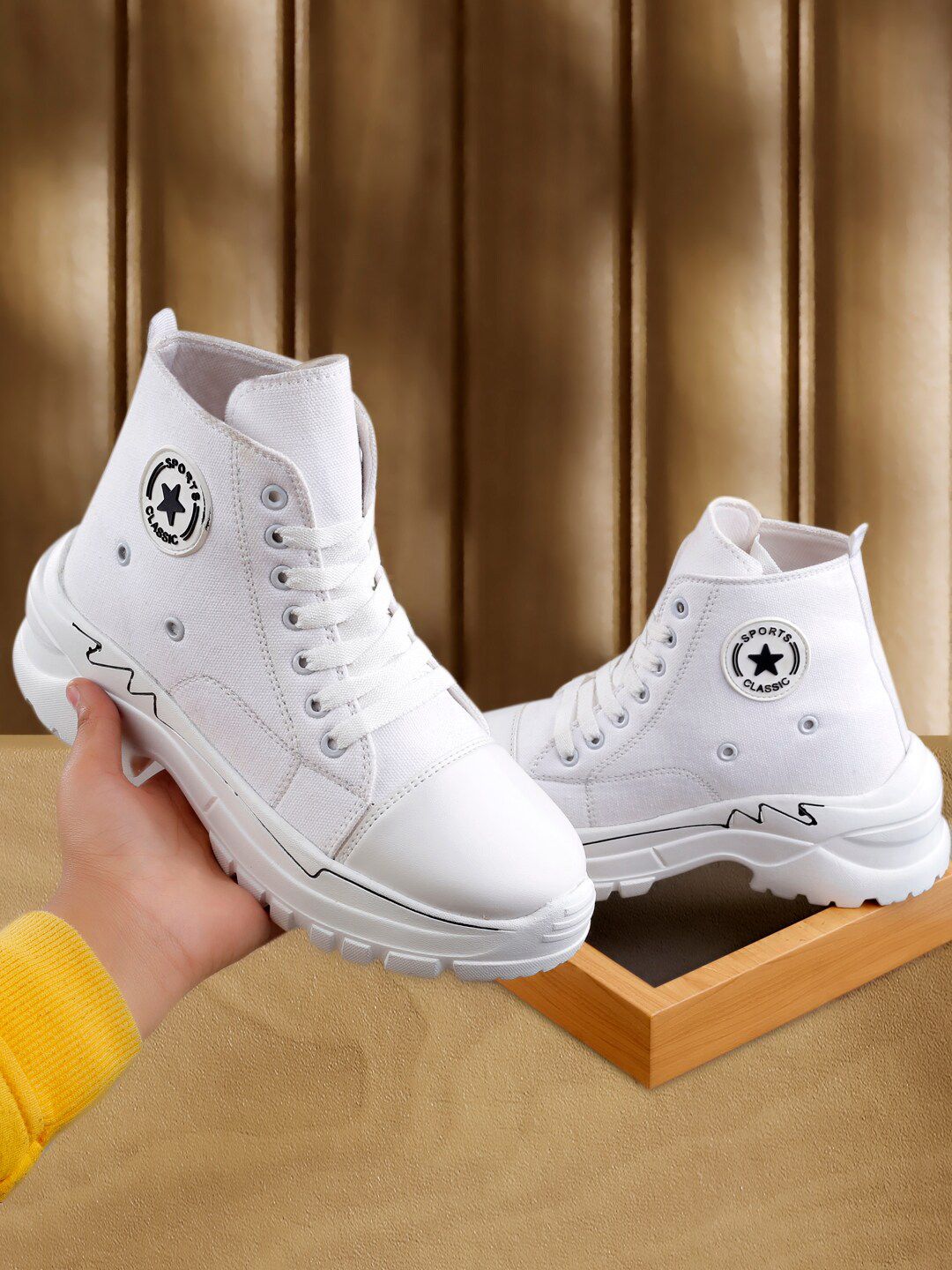 BOOTCO Women White Printed Sneakers Price in India