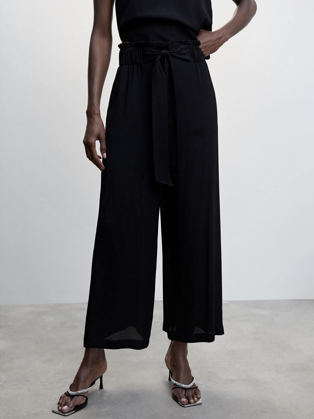 MANGO Women Black Pleated Culottes Trousers Price in India