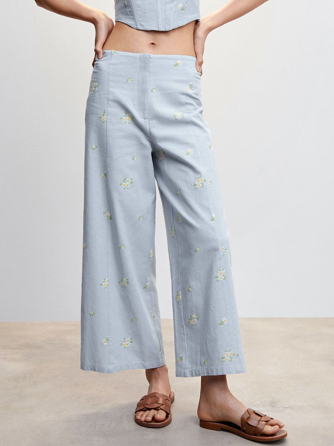 MANGO Women Floral Embroidered Flared Culottes Price in India