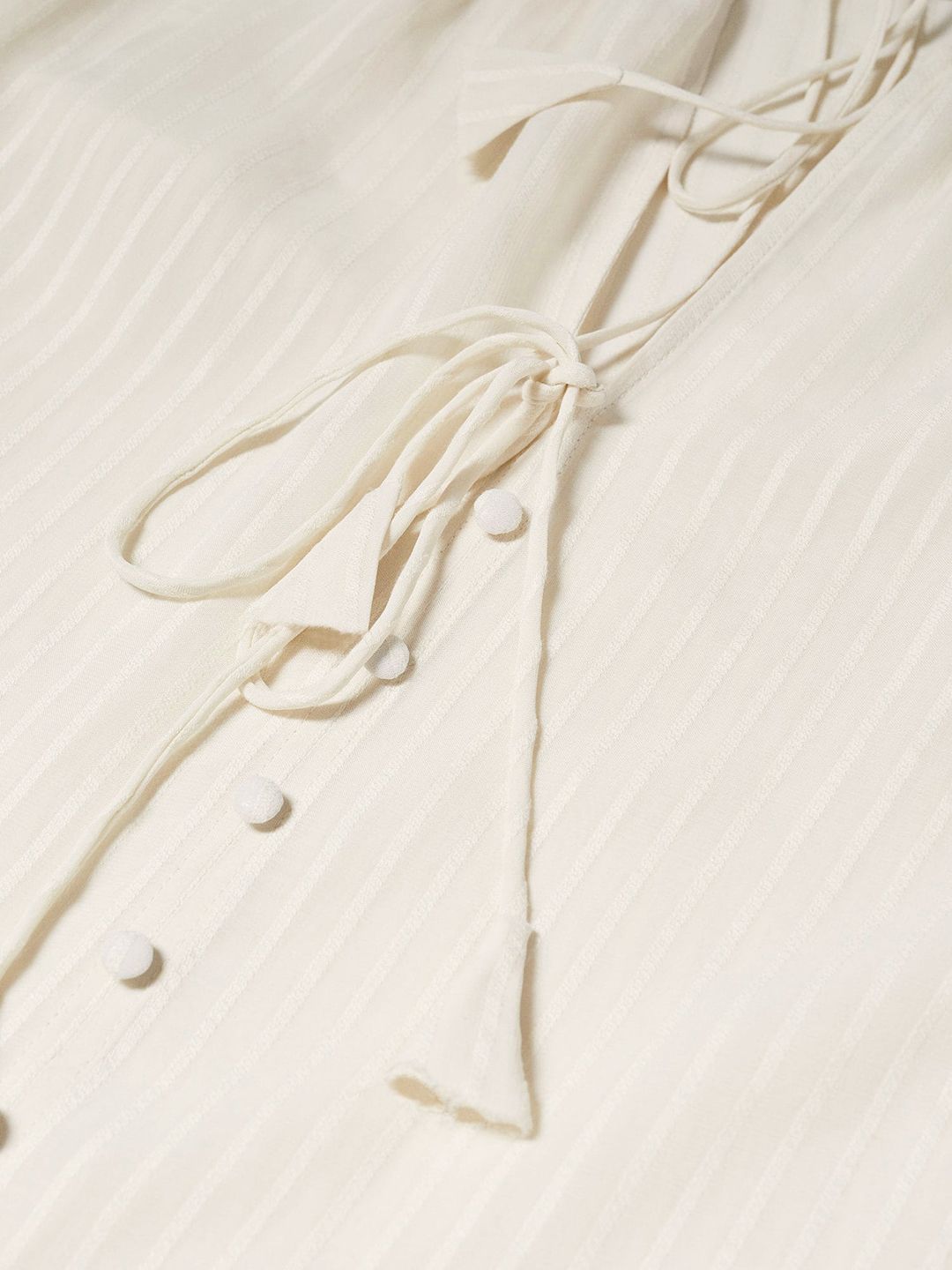 Self-Striped Tie-Up Neck Top