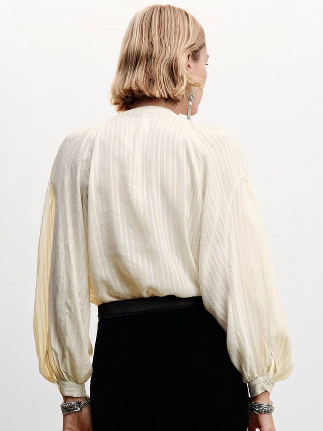 Self-Striped Tie-Up Neck Top