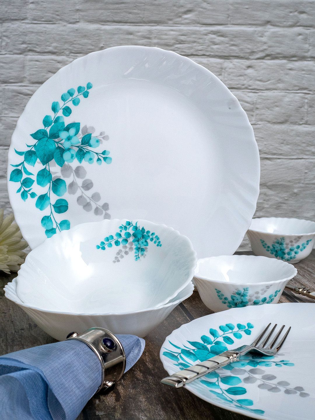 Cello White Floral Opalware Dishwasher and Microwave Safe 6 Piece Dinner Set
